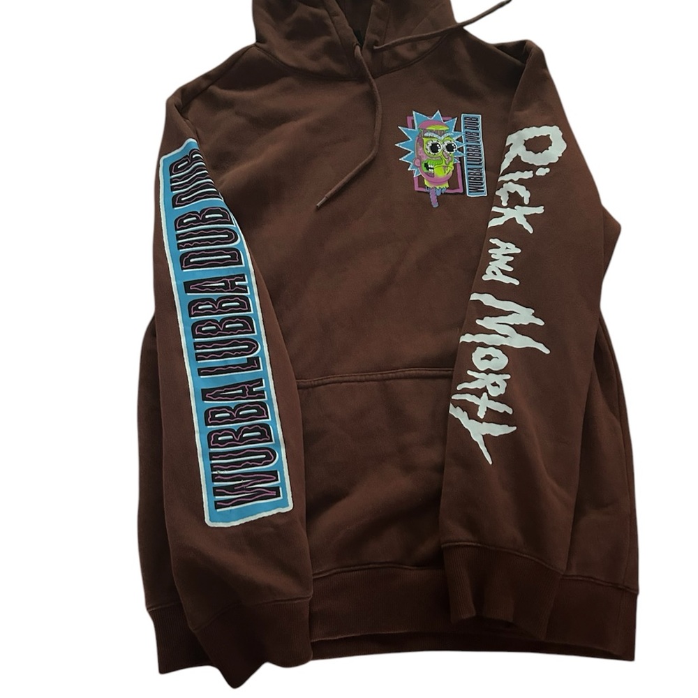 Rick and Morty Brown Hoodie with Blue and White Accents